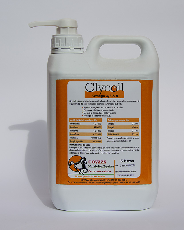 Garrafa de 5 litros de aceite para caballos, Glycoil - Omega 3,6,&9 